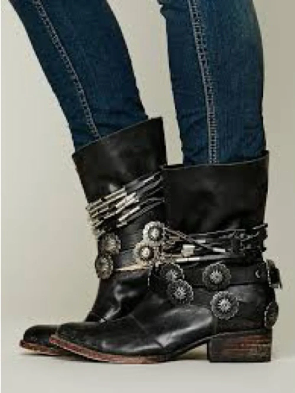 Yerba Embellished Ankle Boot with concho belt & Rope Accents distressed western